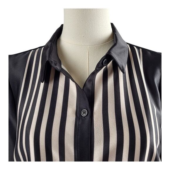 NEW Halogen Small Geo Boxed Black and White Striped Shirt Button-Up Retro Casual - Picture 9 of 15